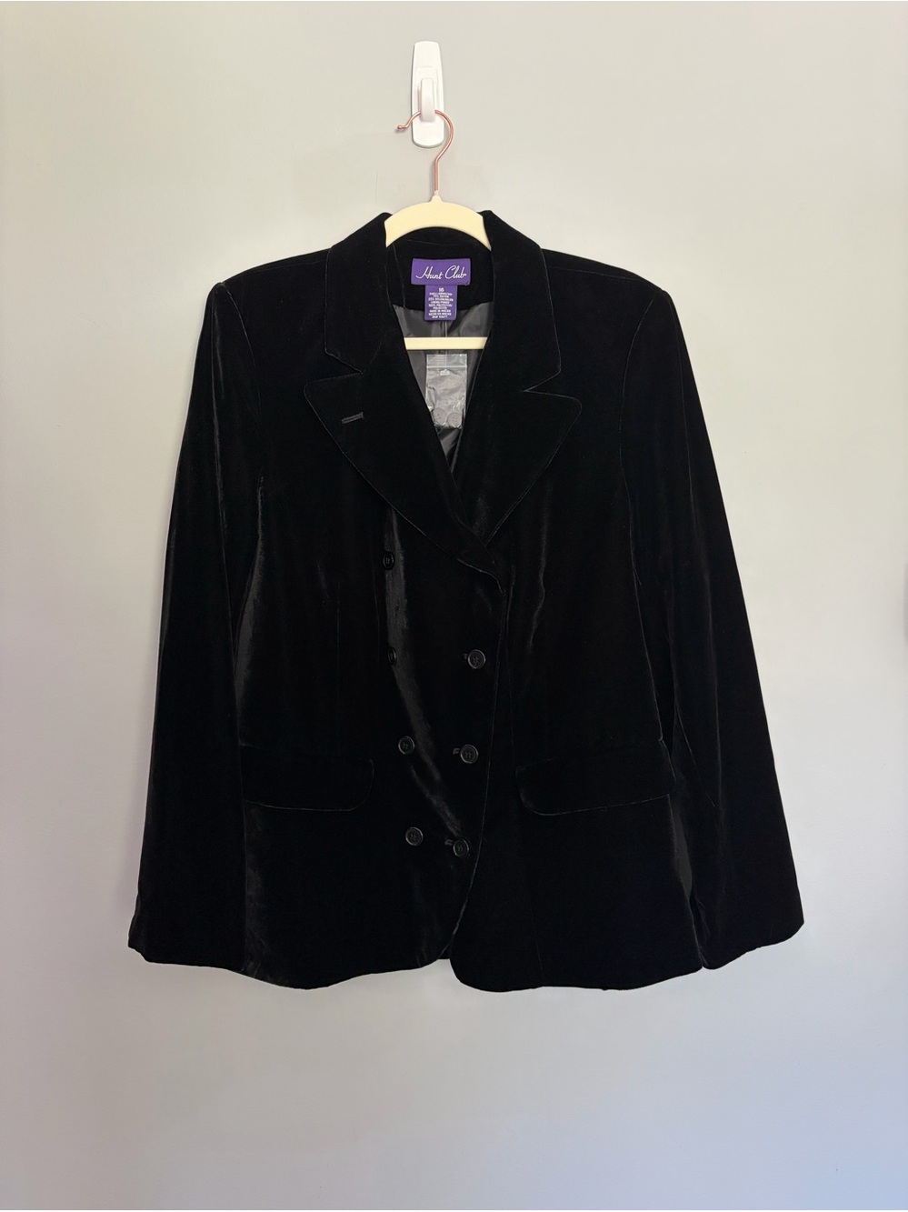 Vtg Hunt Club 80s Velvet Blazer Jacket Size 16 Double Breasted Black Whimsygoth